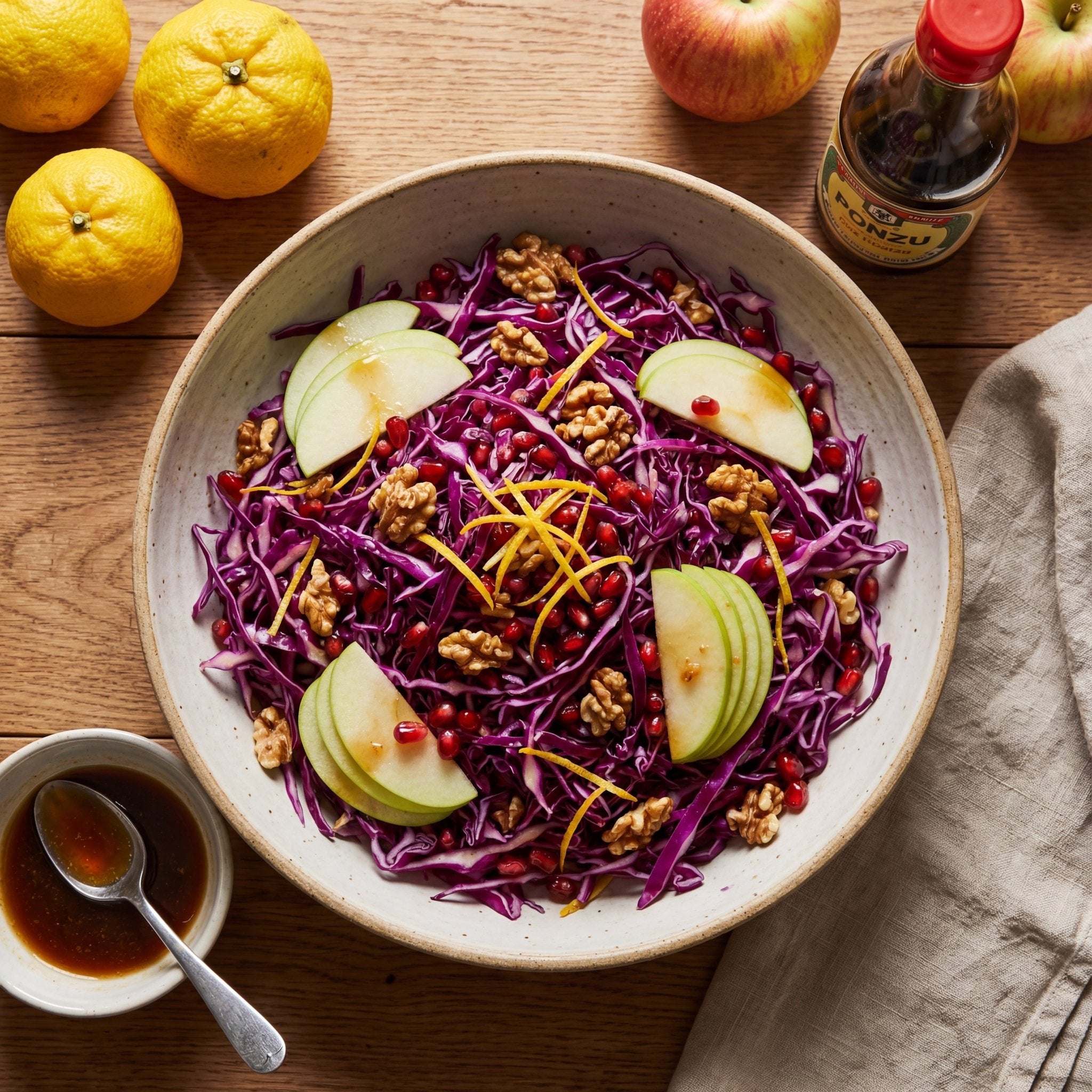 Winterlicher Rotkohlsalat mit Yuzu, Apfel & Ponzu - Angus-Beef Loxten