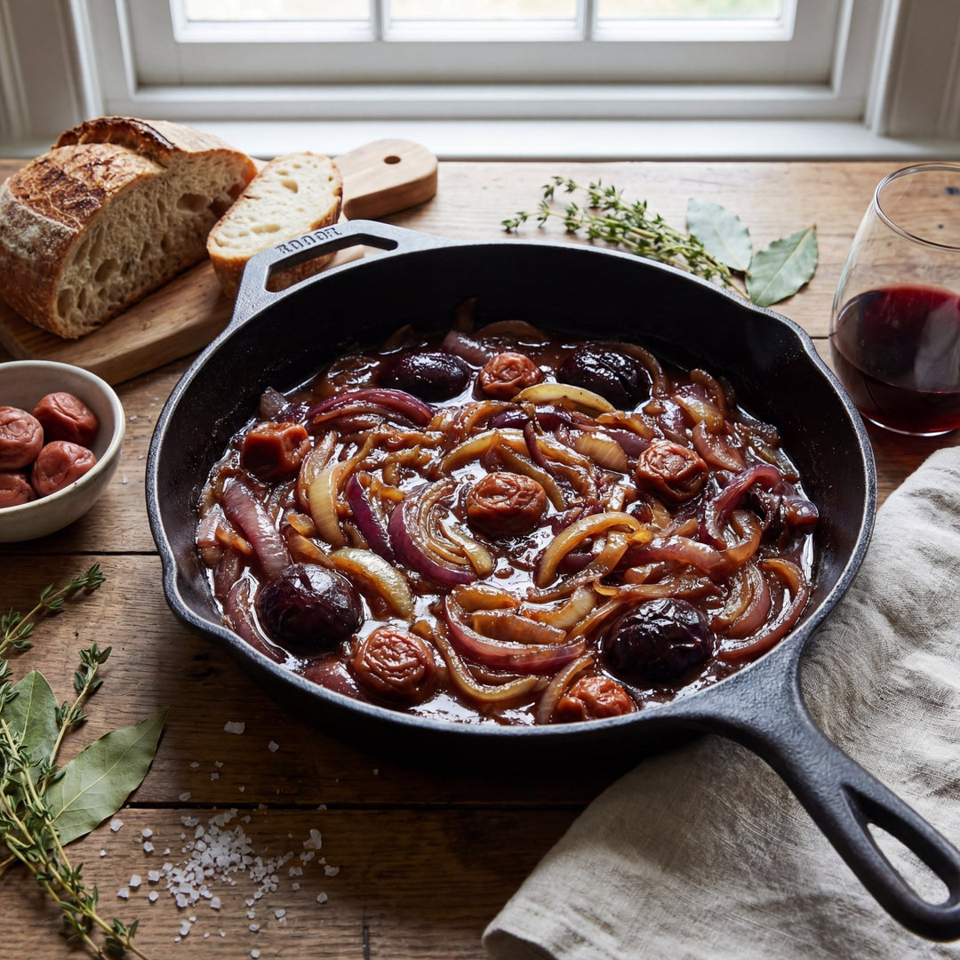 Schmorzwiebeln mit Pflaume / Umeboshi - Angus-Beef Loxten
