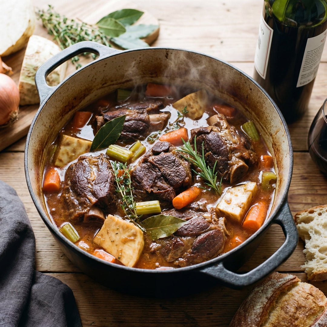 Wagyu-Beinscheiben-Ragout mit Sellerie & Karotten - Angus-Beef Loxten